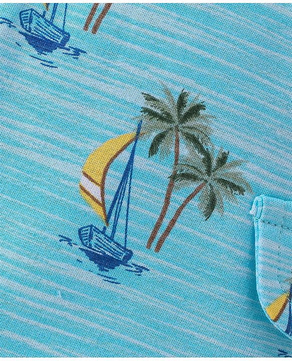 Babyhug Cotton Looper Knit Knee Length Shorts Boat Print - Blue