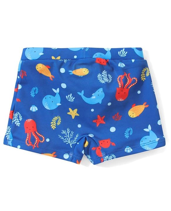Babyhug Swimming Trunk with Sea Life Theme Print - Blue