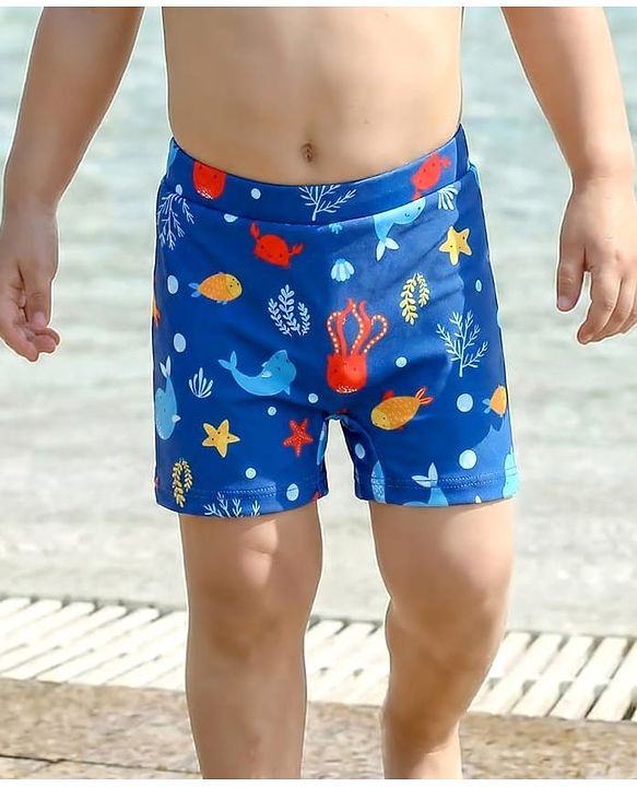 Babyhug Swimming Trunk with Sea Life Theme Print - Blue