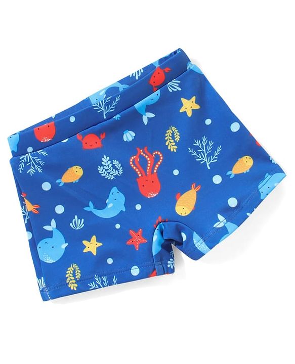 Babyhug Swimming Trunk with Sea Life Theme Print - Blue