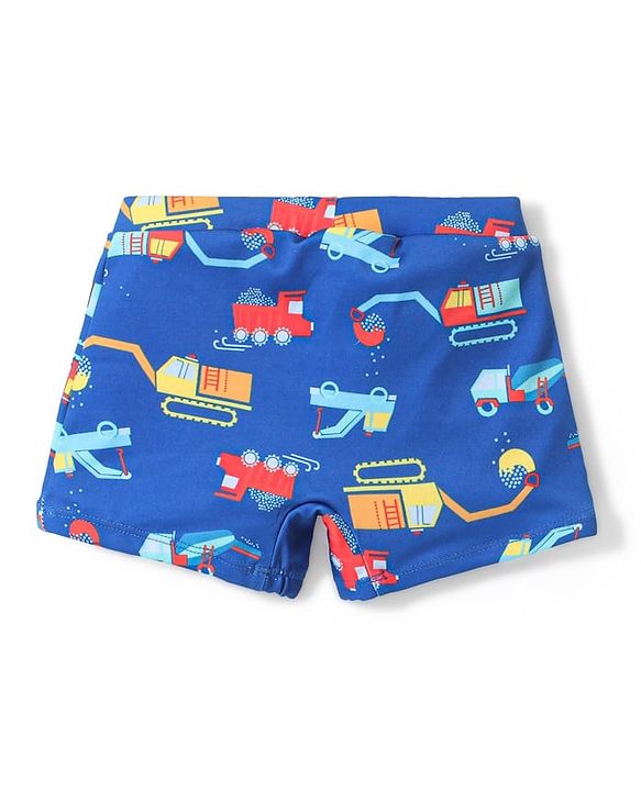 Babyhug Construction Truck Print Swimming Trunk - Navy Blue