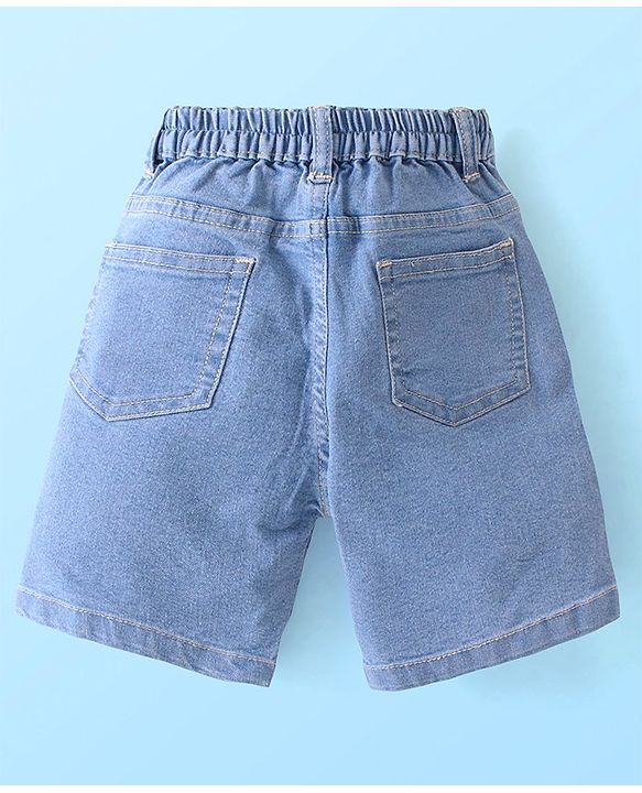 Babyhug Cotton Woven Half Sleeves Shirt & Denim Shorts Set With  Palm Tree Print - White & Blue
