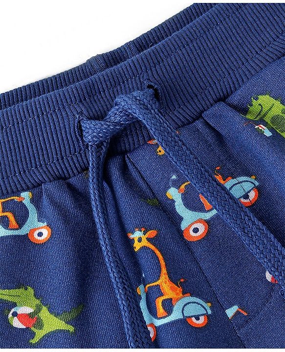 Babyhug Cotton Looper Knit Knee Length Croc Printed Shorts with Pockets - Navy Blue