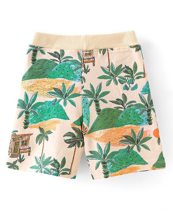 Babyhug Cotton Looper Knit Shorts Palm Tree Print - Multicolour