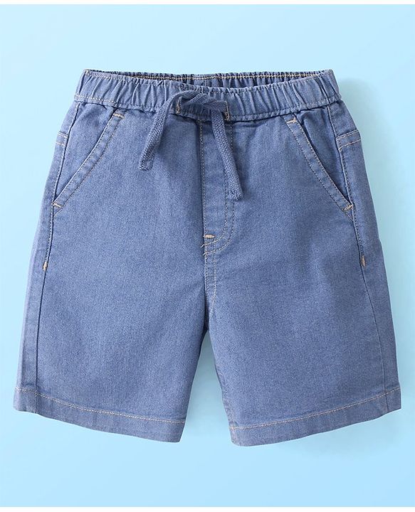 Babyhug Cotton Woven Half Sleeves Shirt & Denim Shorts Set With  Aquatic Animal Print -White &  Blue
