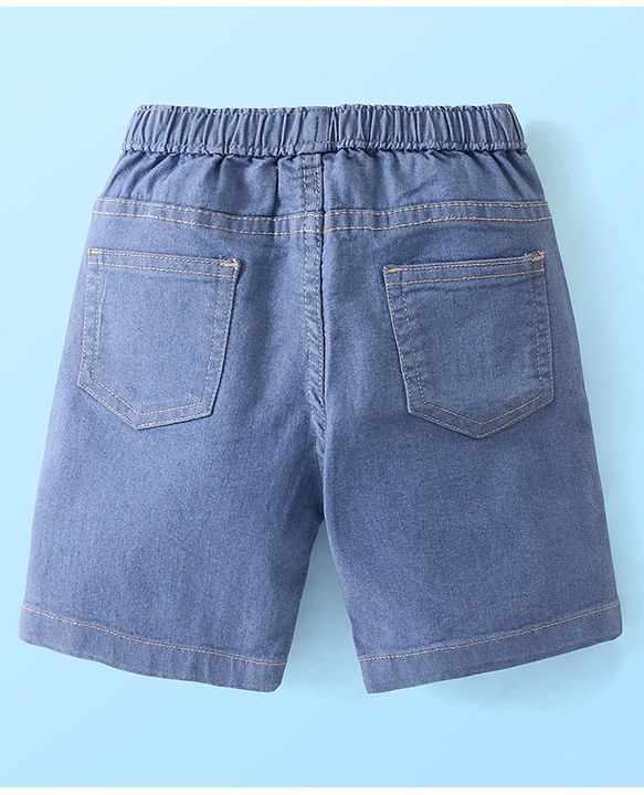 Babyhug Cotton Woven Half Sleeves Shirt & Denim Shorts Set With  Aquatic Animal Print -White &  Blue