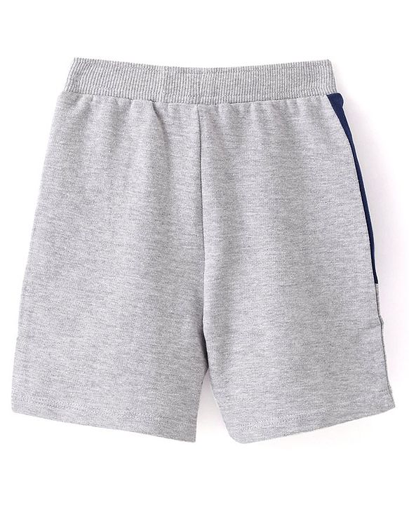 Babyhug Cotton Looper Knit Shorts  With Basketball Patch - Grey