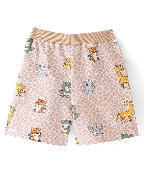 Babyhug Cotton Looper Knit Shorts   Animal Print - Cream