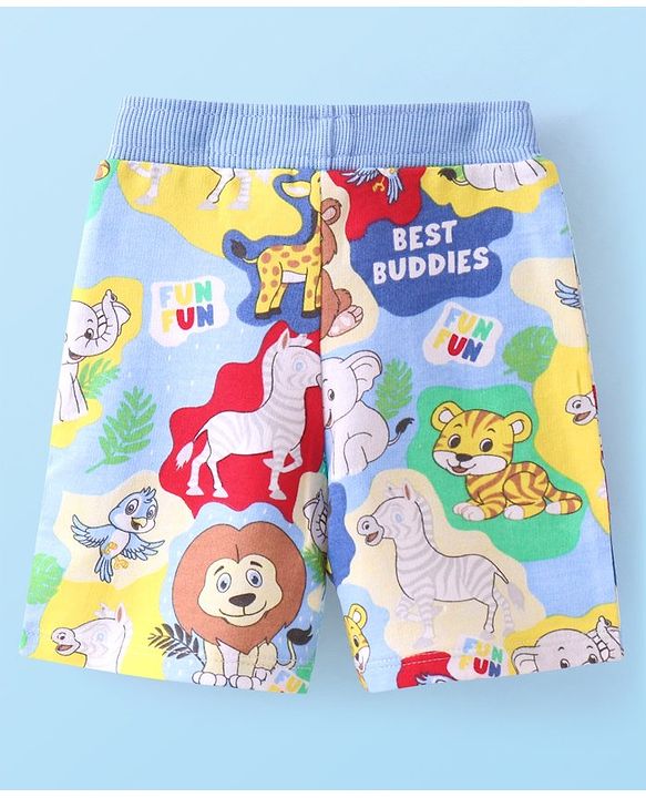Babyhug Cotton Looper Knit Shorts with Animal Print -  Multicolour