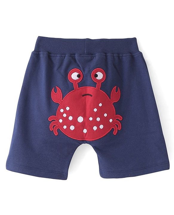 Babyhug Cotton Looper Knit Shorts  with Crab Patch - Navy