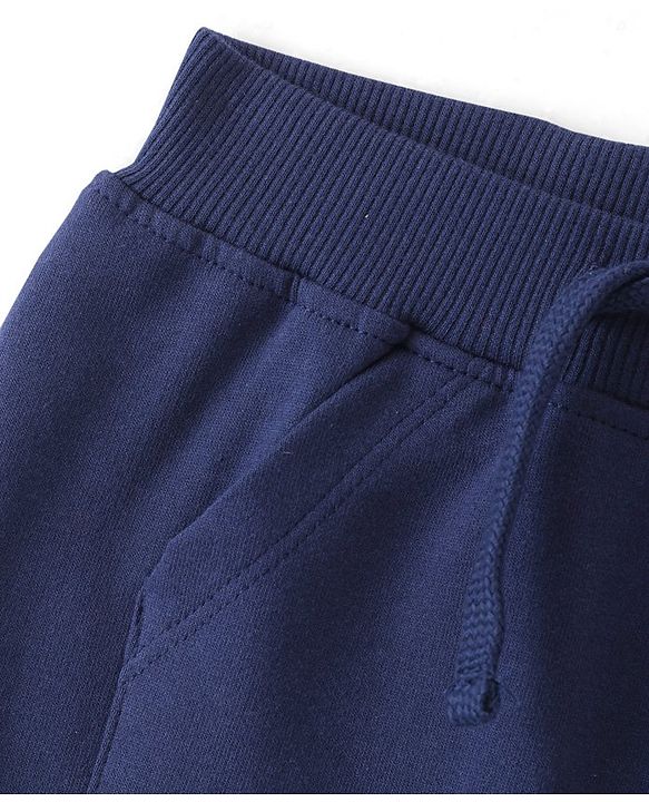 Babyhug Cotton Looper Knit Shorts  with Crab Patch - Navy