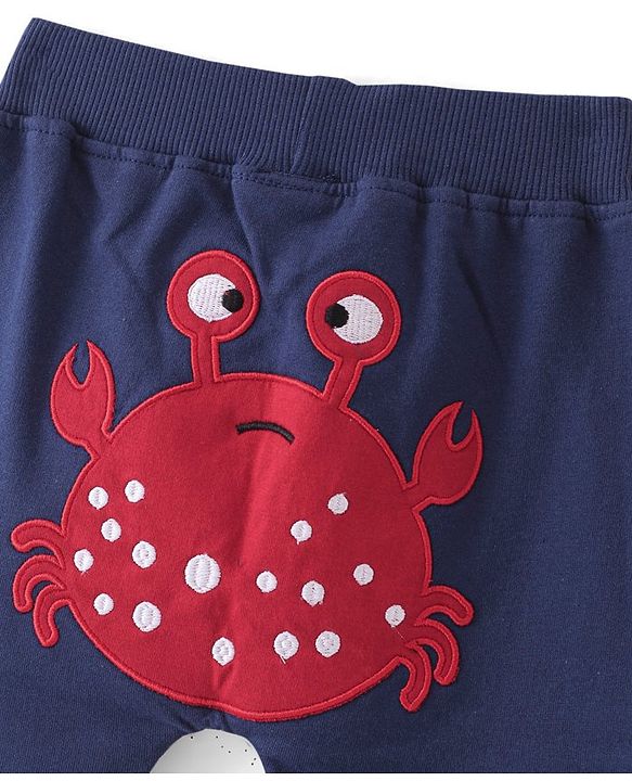 Babyhug Cotton Looper Knit Shorts  with Crab Patch - Navy