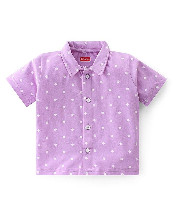 Babyhug Single Jersey Knit Half Sleeves Polka Dot Print Night Suit - Purple