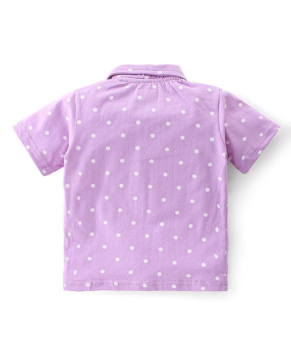 Babyhug Single Jersey Knit Half Sleeves Polka Dot Print Night Suit - Purple