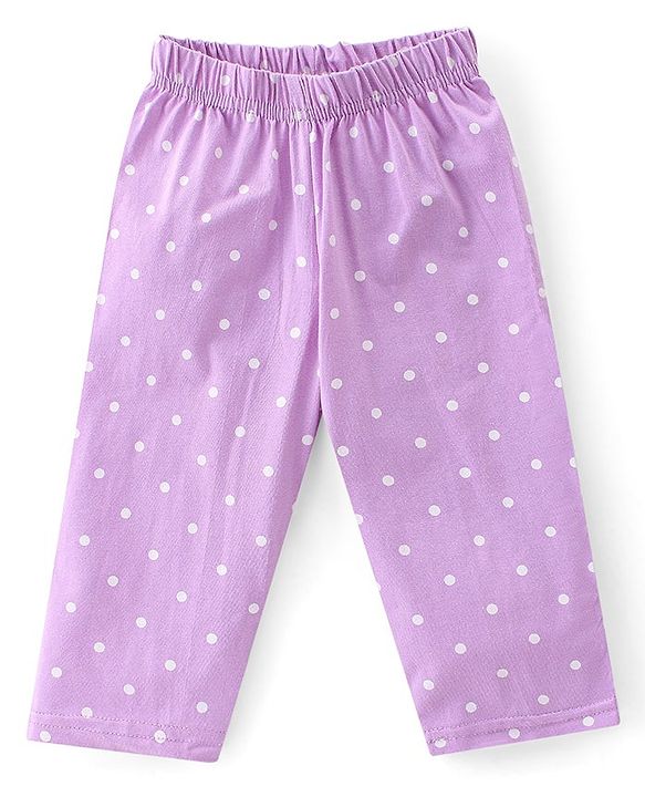 Babyhug Single Jersey Knit Half Sleeves Polka Dot Print Night Suit - Purple