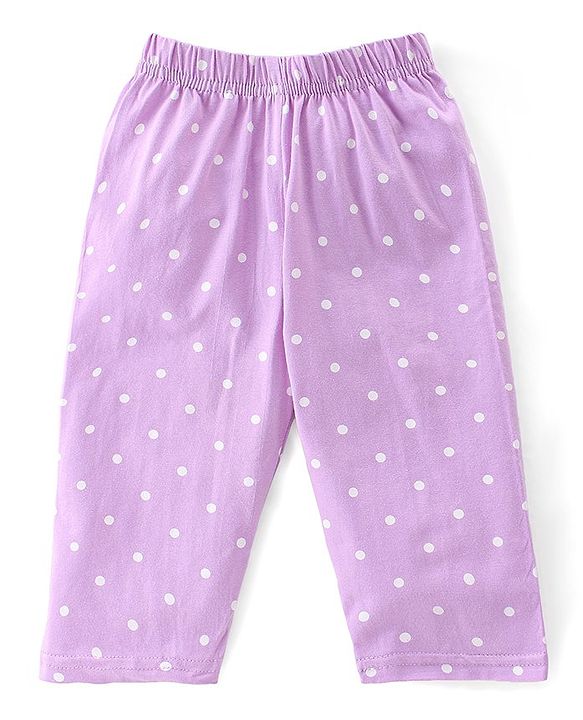 Babyhug Single Jersey Knit Half Sleeves Polka Dot Print Night Suit - Purple