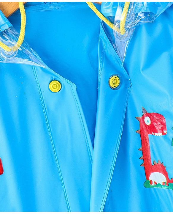 Babyhug Full Sleeves Below Knee Length Raincoat Cute Dino Print - Sky Blue