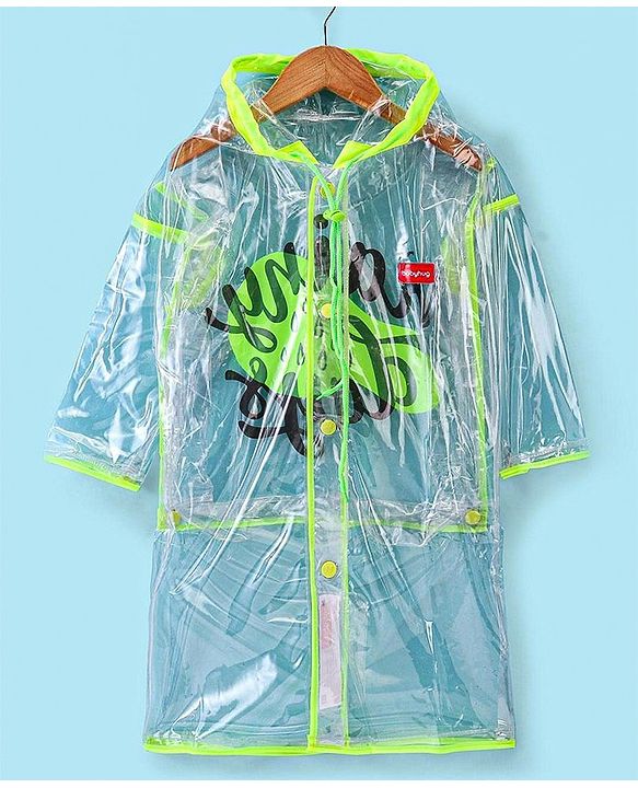 Babyhug Full Sleeves Below Knee Length Transparent Raincoat Rainy Day Print - Neon Green
