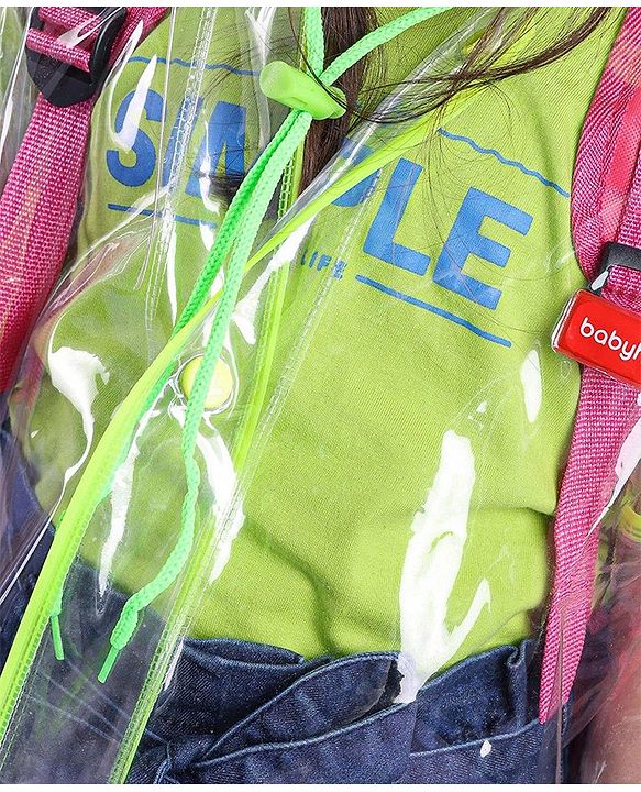 Babyhug Full Sleeves Below Knee Length Transparent Raincoat Rainy Day Print - Neon Green