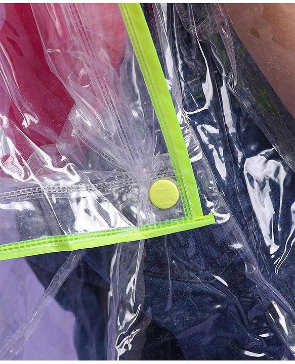 Babyhug Full Sleeves Below Knee Length Transparent Raincoat Rainy Day Print - Neon Green