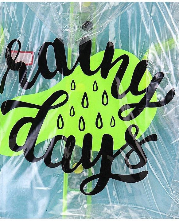 Babyhug Full Sleeves Below Knee Length Transparent Raincoat Rainy Day Print - Neon Green