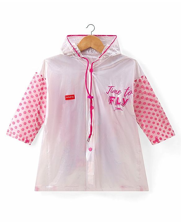 Babyhug Below Knee Length Full Sleeves Raincoat Owl Print - White