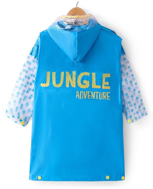 Babyhug Full Sleeves Knee Length Raincoat Lion Roar Print - Sky Blue