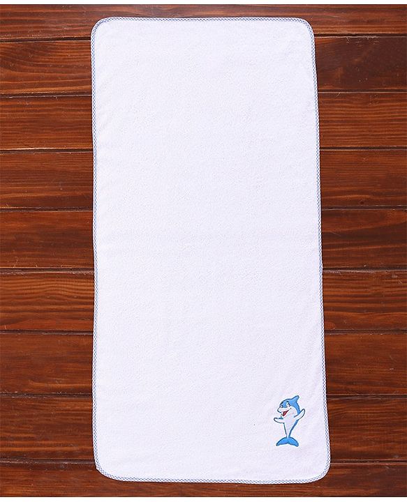 Babyhug Woven Terry Bath Towel With Dolphine Embroidery L 100 x B 50 cm - White