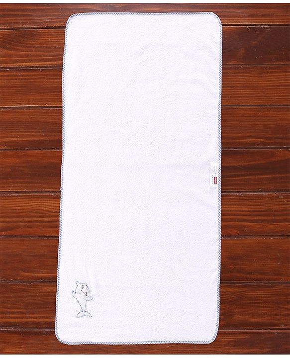 Babyhug Woven Terry Bath Towel With Dolphine Embroidery L 100 x B 50 cm - White