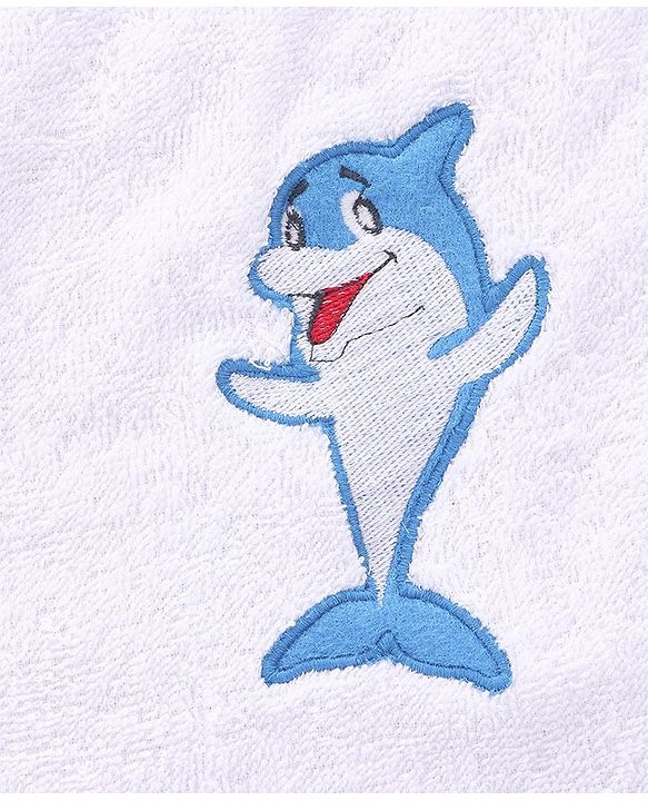 Babyhug Woven Terry Bath Towel With Dolphine Embroidery L 100 x B 50 cm - White