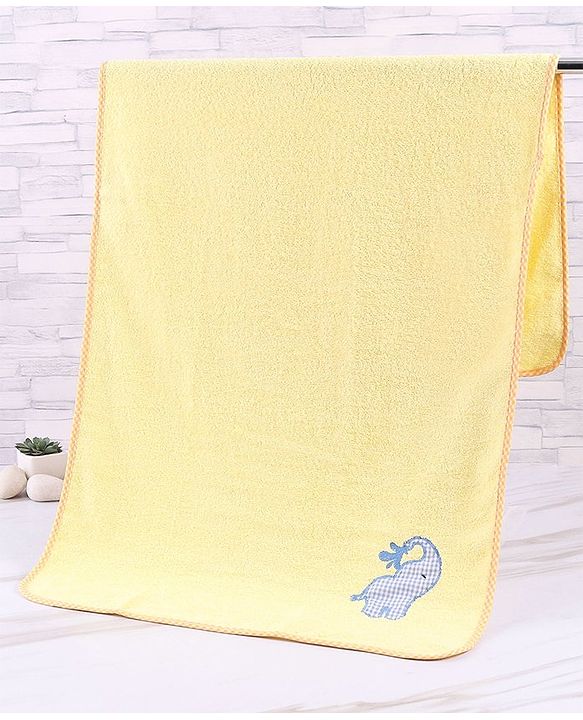 Babyhug Woven Terry Bath Towel with Elephant Embroidery L 100 x B 50 cm - White