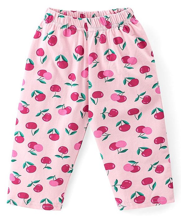 Babyhug Cotton Knit Half Sleeves Cherry Print Night Suit - Pink