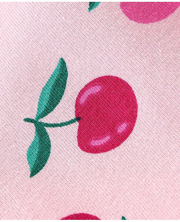 Babyhug Cotton Knit Half Sleeves Cherry Print Night Suit - Pink