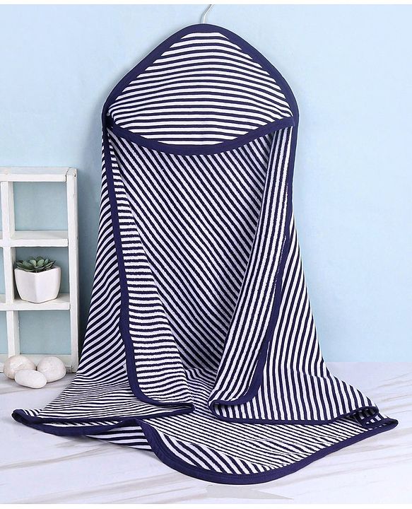 Babyhug Yarn Dyed Terry Striped Hooded Bath Towel L 76 x B 76 cm- Blue