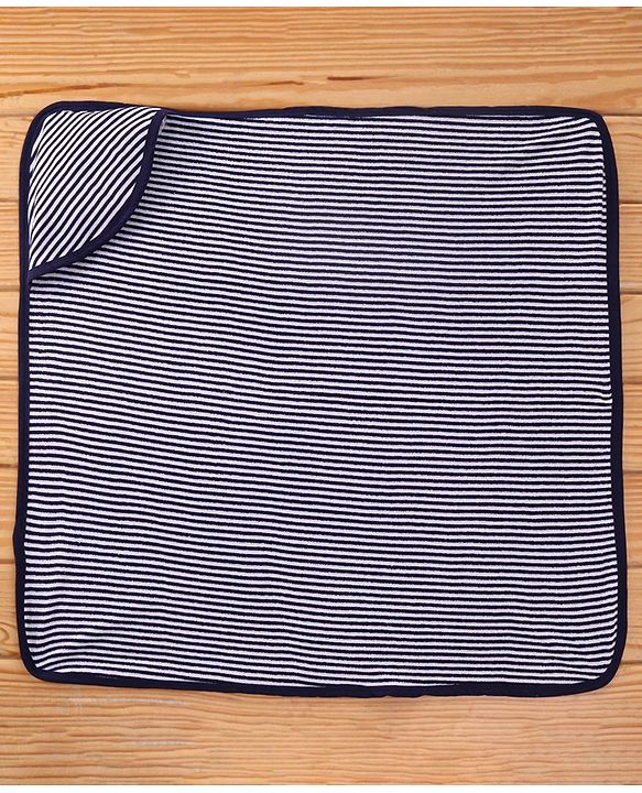 Babyhug Yarn Dyed Terry Striped Hooded Bath Towel L 76 x B 76 cm- Blue