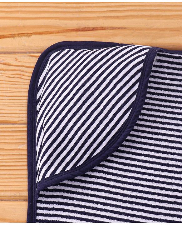 Babyhug Yarn Dyed Terry Striped Hooded Bath Towel L 76 x B 76 cm- Blue