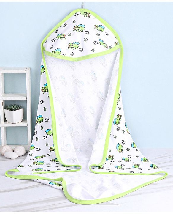 Babyhug Terry Knit Hooded Bath Towel with Animal Print L 76 x B 76 cm- White