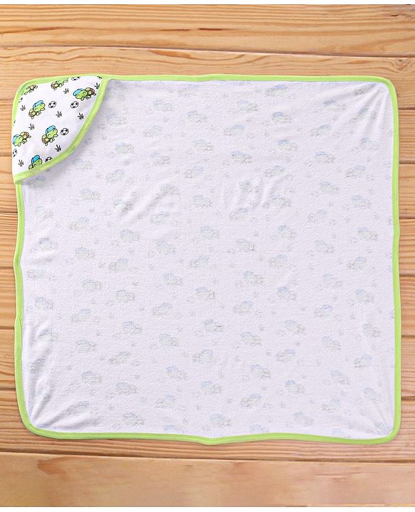 Babyhug Terry Knit Hooded Bath Towel with Animal Print L 76 x B 76 cm- White