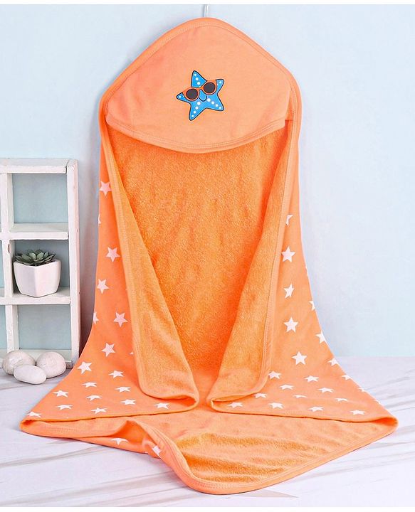 Babyhug Terry Knit Hooded Bath Towel with Star Print L 76 x B 76 cm- Orange