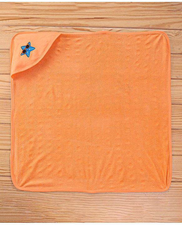 Babyhug Terry Knit Hooded Bath Towel with Star Print L 76 x B 76 cm- Orange