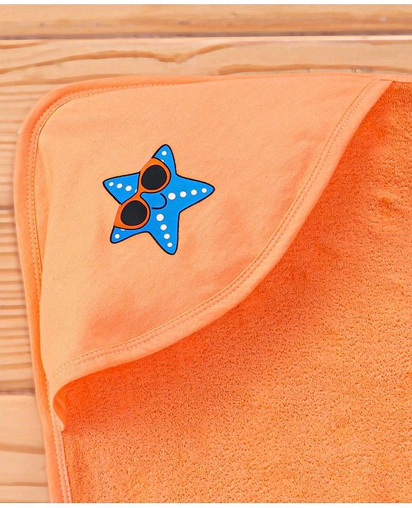 Babyhug Terry Knit Hooded Bath Towel with Star Print L 76 x B 76 cm- Orange