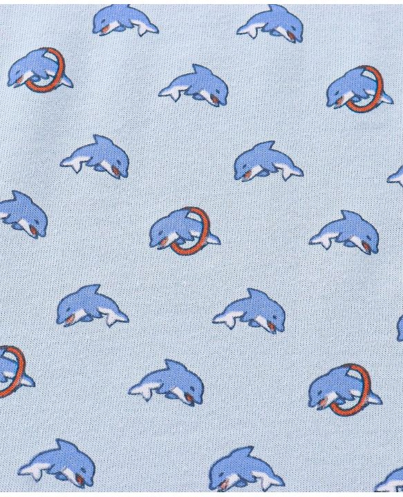 Babyhug Knit Terry Towel With Hood Fish Print L 76.2 x B 76.2 cm - Blue