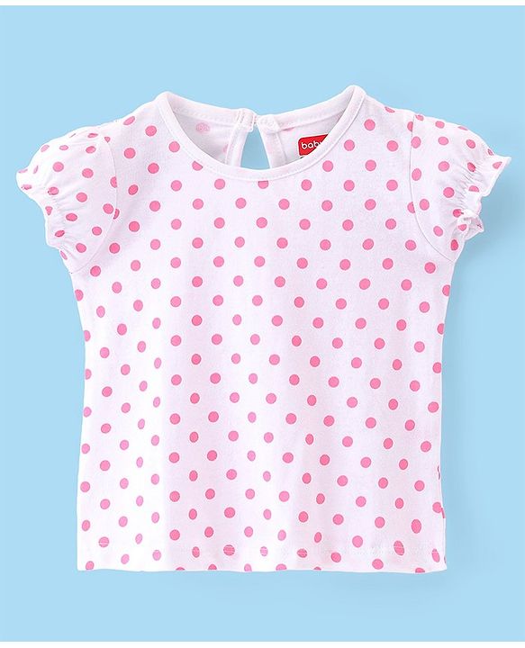 Babyhug Cotton Knit Floral Printed Jumpsuit with Half Sleeves Inner Tee - Pink & White