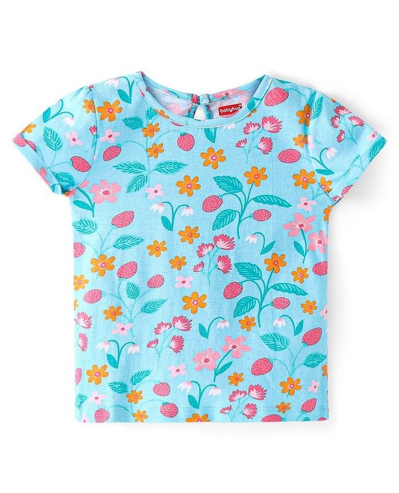 Babyhug Single Jersey Knit Frock with  Half Sleeves  T-Shirt Floral Print - Pink