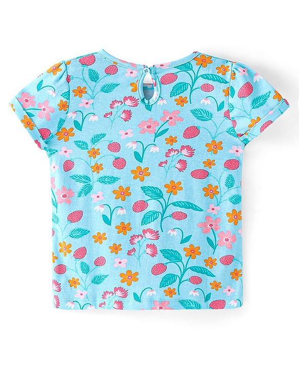 Babyhug Single Jersey Knit Frock with  Half Sleeves  T-Shirt Floral Print - Pink