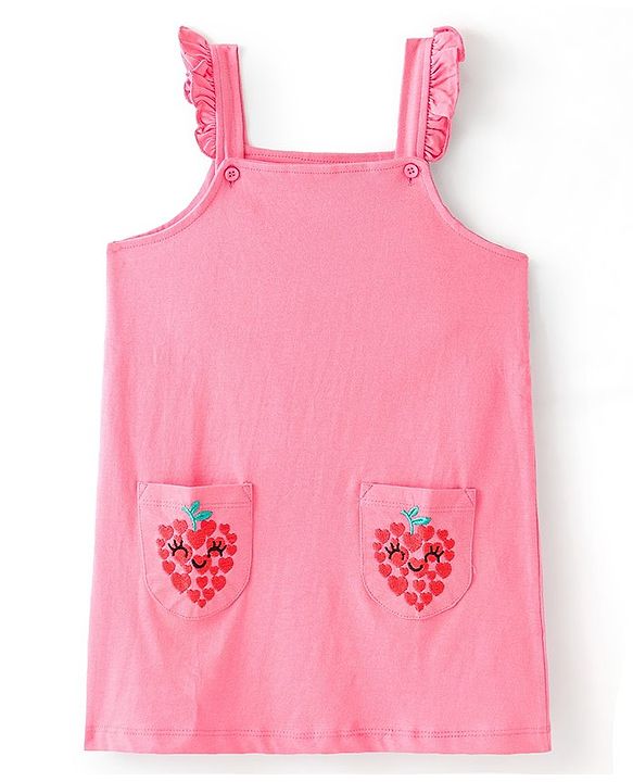 Babyhug Single Jersey Knit Frock with  Half Sleeves  T-Shirt Floral Print - Pink