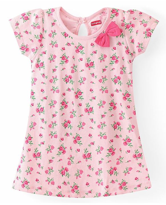 Babyhug Single Jersey Knit Half Sleeves Frocks with Floral Print Bow Applique Pack of 2 - Multicolour