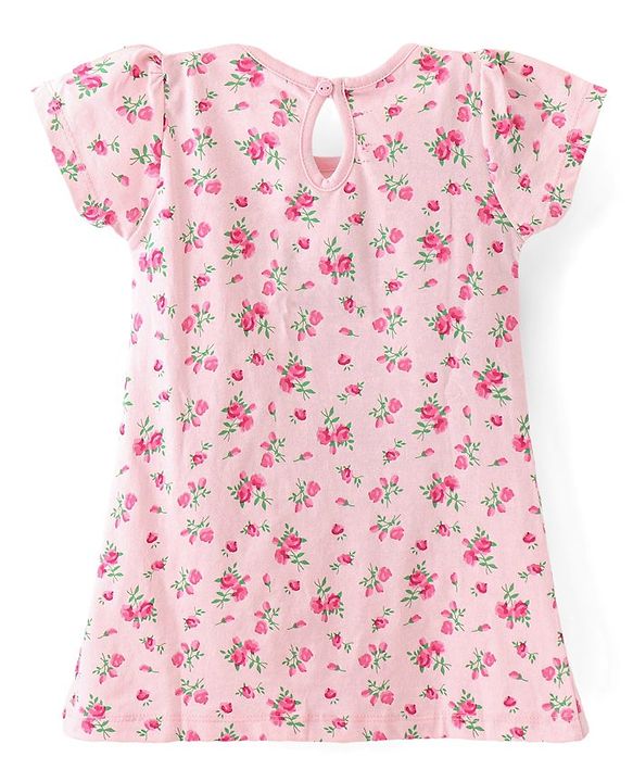Babyhug Single Jersey Knit Half Sleeves Frocks with Floral Print Bow Applique Pack of 2 - Multicolour