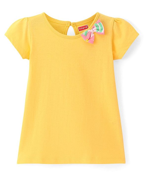 Babyhug Single Jersey Knit Half Sleeves Frocks With Floral Print & Bow Applique Pack of 2 - Pink & Yellow
