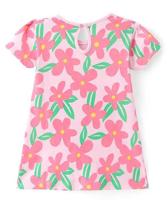 Babyhug Single Jersey Knit Half Sleeves Frocks With Floral Print & Bow Applique Pack of 2 - Pink & Yellow